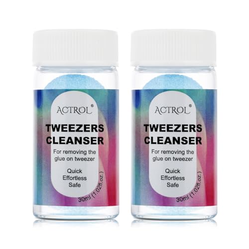Eyelash Extensions Tweezer Cleanser 2 Bottles Lash Tweezers Cleaning Tool for Lash Glue Remover with Sponge Blue Ball Eyelash Tweezer Liquid Supplies 30ml