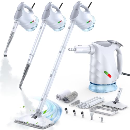 White Steam Mop & Detachable Handheld Steam Cleaner - Versatile Multi-Surface Cleaning