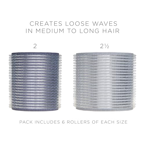 Self-Grip Ceramic Hair Rollers Set - 2 Inch & 2.5 Inch, 12 Pieces, Grey