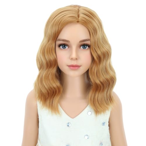 PATTNIUM Strawberry Blonde Kids Wig Short Curly Wavy Shoulder Length Synthetic Hair