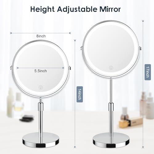 GioeDa Lighted Makeup Mirror with 10x Magnification, Adjustable Height & Brightness