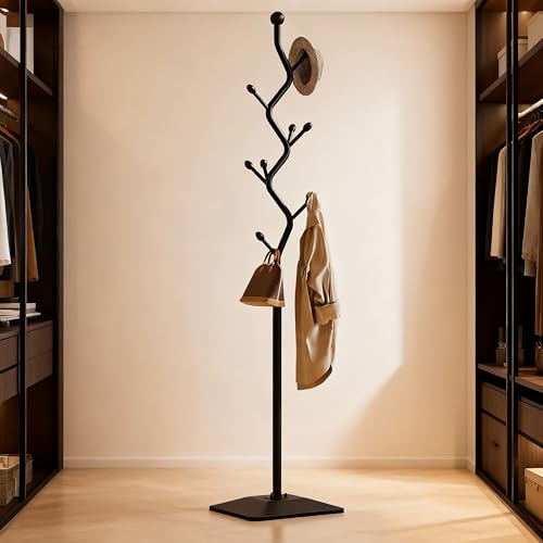 Black 8-Hook Metal Coat Rack Stand - Freestanding 68.8in Modern Organizer