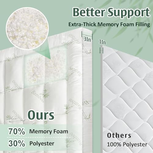 DOWNCOOL King Mattress Topper 3 Inch Breathable Bamboo Viscose Air Layer