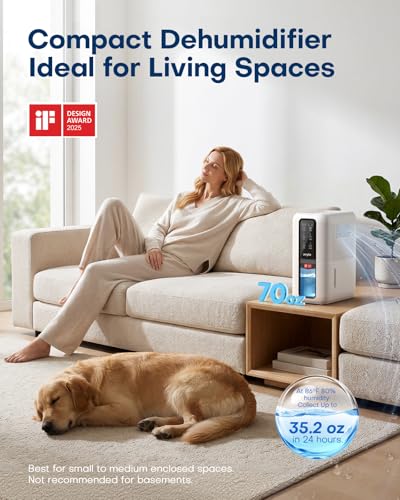 Avylo White Dehumidifier with 70oz Tank, Auto Shut Off & Anti-Frost System