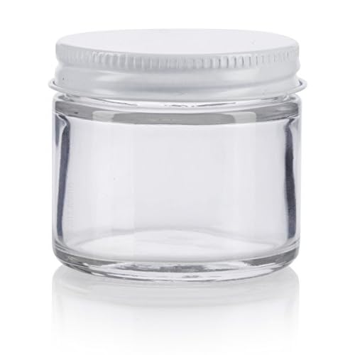 JUVITUS (6 pack) 2 oz / 60 ml Clear Thick Glass Jar with White Metal Airtight Lid