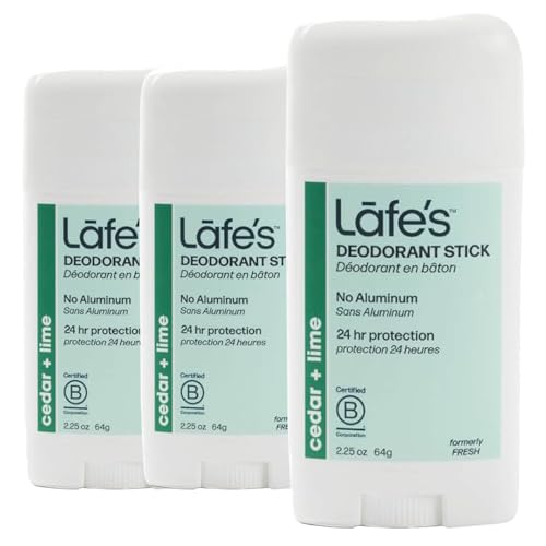 Lafe's Natural Deodorant Stick Cedar & Lime | Aluminum & Baking Soda Free, 2.25oz, 3-Pack for Women & Men