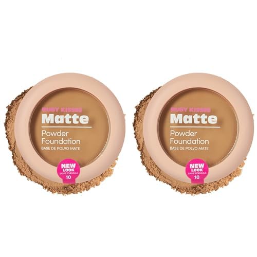 Ruby Kisses Powder Foundation Full Coverage Matte Foundation Long Lasting Face Makeup 0.35 oz. (Golden Honey) (Pack of 2)