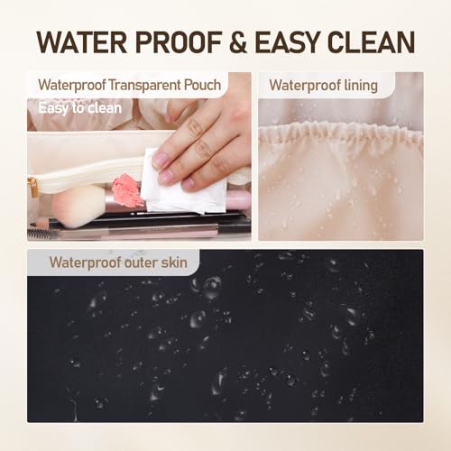 ETTP Waterproof PU Leather Large Capacity Cosmetic Bag for Women with Divider & Handle - Travel Makeup & Toiletry Organizer (Black)