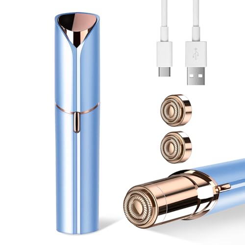 Facial Hair Remover for Women- as Seen on TV Painless Face Shaver -Mini Hair Remover, Electric Razor Shaver Portable Bikini Epilator for Lips, Chin, Armpit, Peach Fuzz, Fingers, Neck, Cheek(Blue)