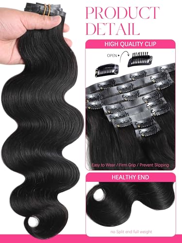 14 Inch Seamless Body Wave Clip-In Hair Extensions 7 Pcs Natural Black