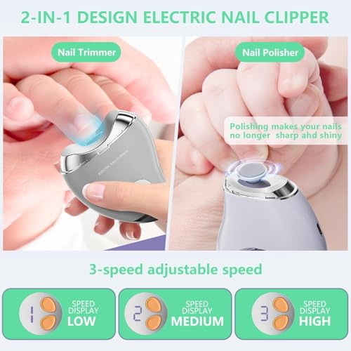 Electric Nail Clipper for Seniors - Rechargeable 2-in-1 Trimmer & File, White