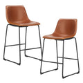 Counter Height Bar Stools Set of 2 - Warm Brown Faux Leather & Metal