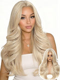 Blonde Layered Wavy Wig with Curtain Bangs - Synthetic Flawless 24 Inch - Mixed Blonde