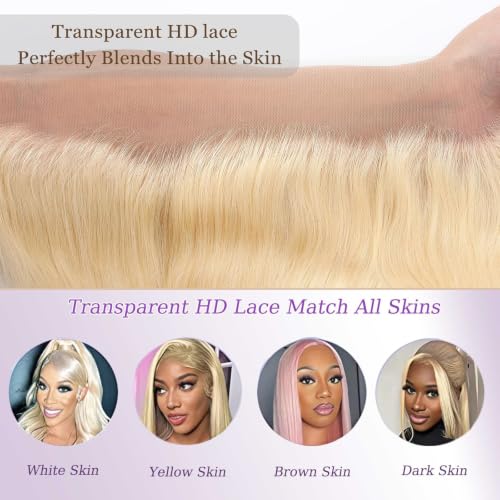 KAFEIER 613 Blonde Lace Frontal Closure 13x6 Transparent HD Swiss Lace Straight Virgin Remy Human Hair - 12 Inch, Variation 613# 13X6 Closure ST