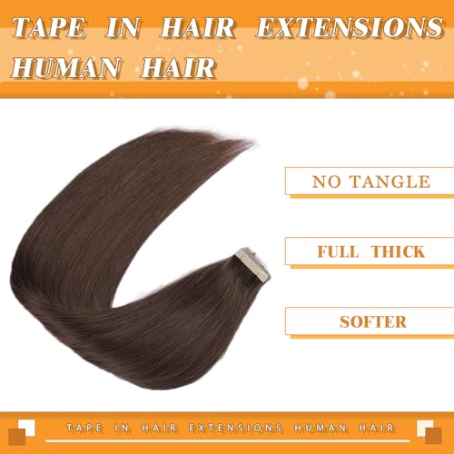 Dark Brown Tape-In Hair Extensions 22 Inch 20 Pieces - Remy Human Hair for Women