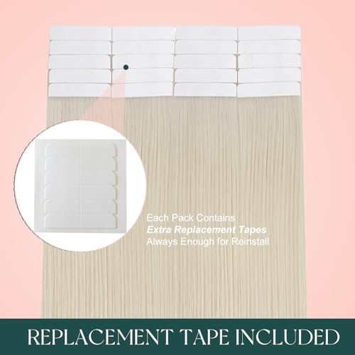 Blonde Tape-in Hair Extensions 18 Inch, 20pcs - Light Blonde, Reusable, Natural Look - Variation of Tape-A #1000 Blonde / Pack of 1