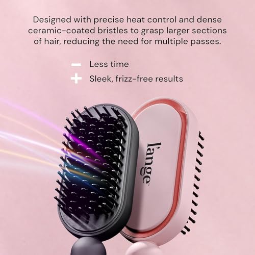 Hot Air Hair Straightening Brush with Ceramic Bristles & Negative Ion Technology - Adjustable Temp, Dual Voltage, Blush
