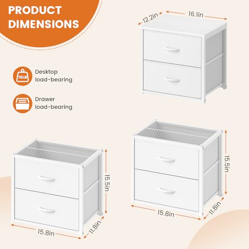 DAOUTIME 3-Piece Stackable Closet Drawer Organizer Set - White, Space-Saving Storage for Bedroom & Living Room