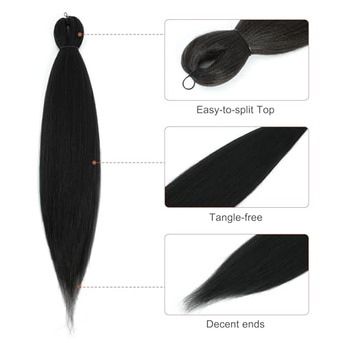 Pre-Stretched Braiding Hair - 40 Inch 8 Packs Natural Black Yaki Texture for Twist and Box Braids - Variation of 40 Inch (Pack of 8) / 1B