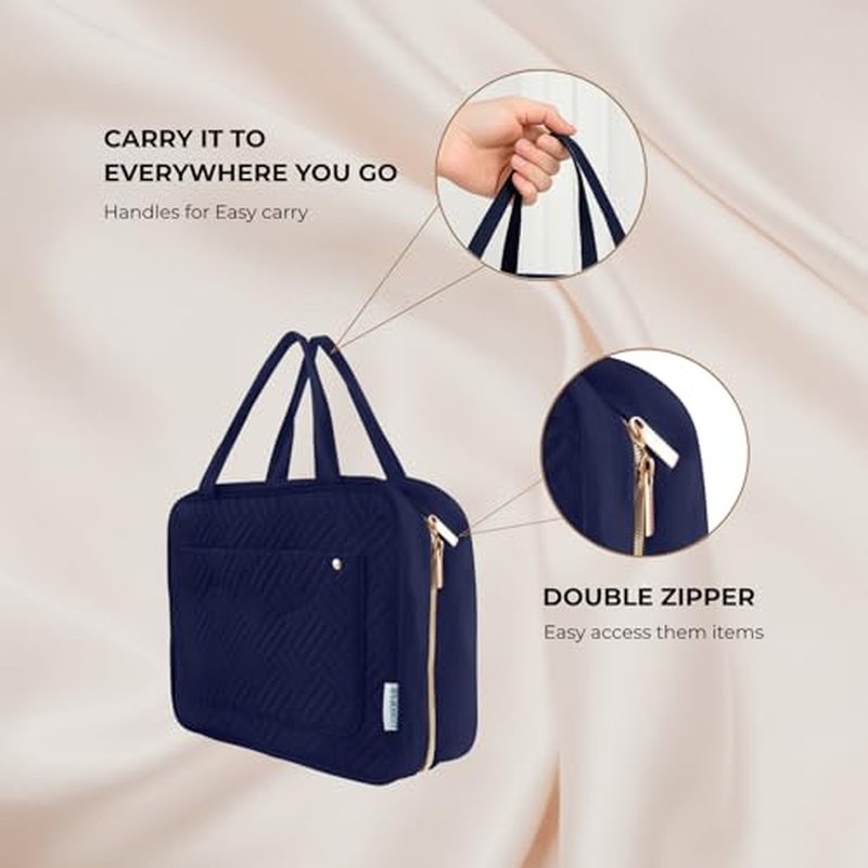 Hanging Toiletry Bag for Travel, Large Capacity Organizer with 4 Compartments and 1 Swivel Hook, Water resistant, Perfect for Toiletries, Cosmetics/Daily Use/Ideal as Gift (Navy Blue)
