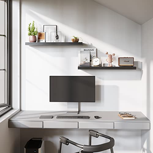 Floating Wall Shelves Set of 2 - 31.5 x 7.7 inch Black MDF Shelves with Invisible Brackets