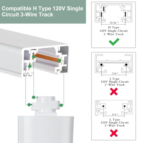 TeHenoo 6-Pack H-Type Track Lighting Heads - Compatible with 3-Wire 1-Circuit Systems, Natural Solid Wood Finish, Adjustable Luminaire