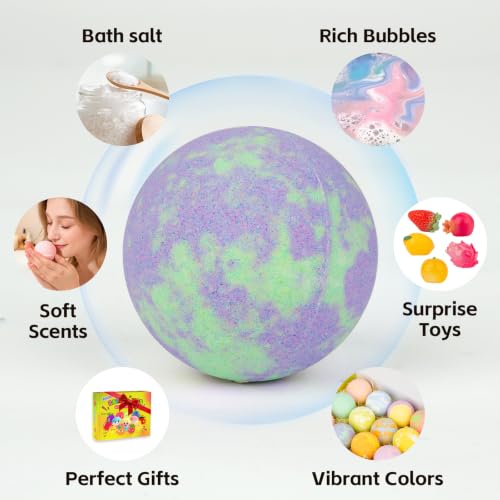 Kids Bath Bombs with Toys Inside, Fizzy Fruit-Scented Bath Fizzies - 12 Pack