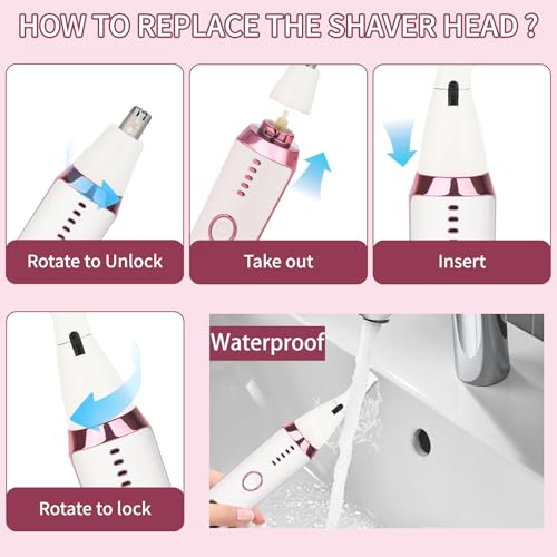 Nose and Ear Hair Trimmer for Women Men,2 in 1 LED Display Eyebrow Hair Trimmer with USB Rechargeable,2025 Portble Waterproof Facial Hair Removal with Dual-Edge Blades for Travel (Pink)
