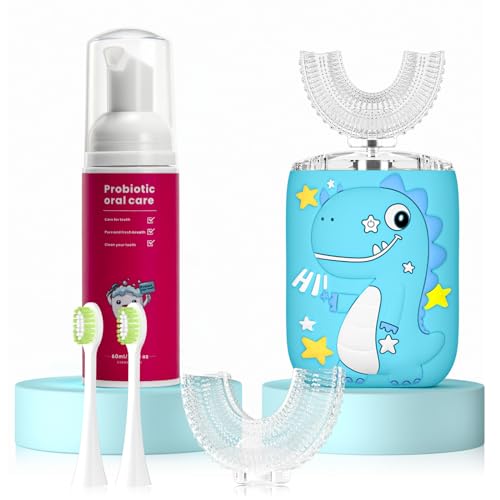 Kids Dinosaur U-Shaped Electric Sonic Toothbrush with Toothpaste - Blue (2-7)