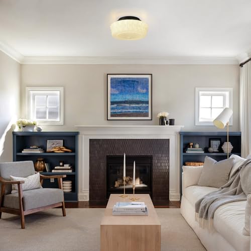Milk White Ceiling Light Fixture - 13.8'' Flush Mount Vintage Farmhouse Design with 4 LED Bulbs - Variation: Milk White C