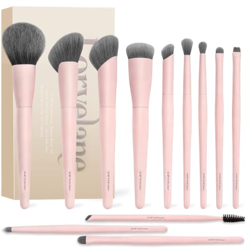 Lorvelane Matte Pink 12-Piece Professional Makeup Brush Set with Case