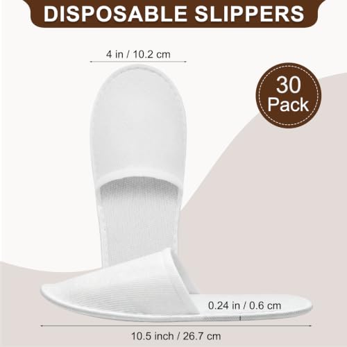 Nexboraque 30 Pairs Disposable Spa Slippers - White, Medium, Universal Size for Hotel Guests