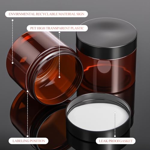 Patelai 60 Pcs Plastic Container Jars with Lids Round Clear Travel Cosmetic Container Jars for Toiletries, Lotion, Cream, Ointments, Makeup, Rhinestone, Samples, Kitchen Storage(Amber,6 oz)