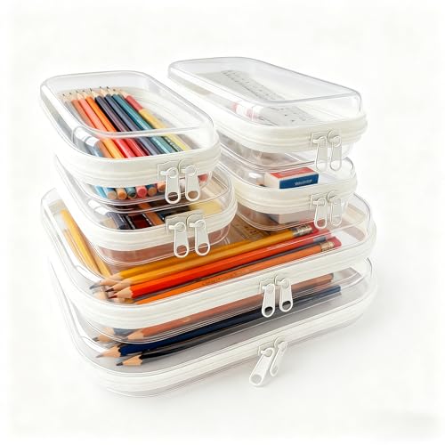 QSTCONGLAN 6Pcs Clear Hard Shell Travel Organizer Cases Set C White