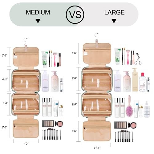 Travel Hanging Toiletry Bag for Women - Green, Large with Jewelry Organizer