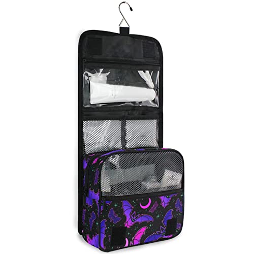 Hanging Toiletry Bag Purple Bat Gothic Travel Makeup bag for Toiletries Portable Travel Toiletry Organizer Cosmetic Bags with Hanging Hook