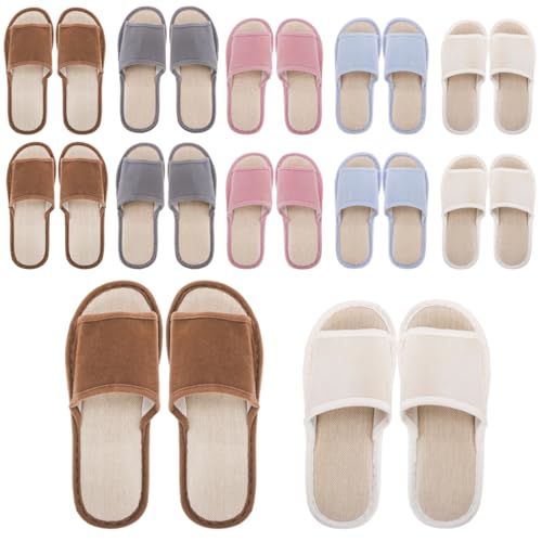 Washable Guest Slippers 10 Pack Open-Toe Non-Slip Spa Slippers Bulk Bulk with Thick Sole