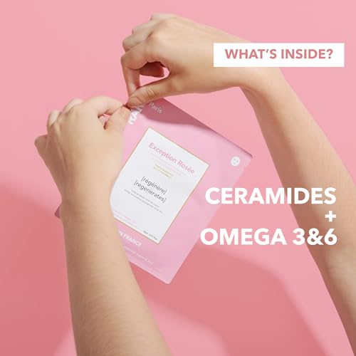 RARE Paris - Exception Ros?e - Regenerating Facial Sheet Mask - Hydrating & Brightening - With Ceramides & Omega-3 & 6 - Brightening, Firming & Revitalizing - Multi-Active Serum Formula - 1 Pack