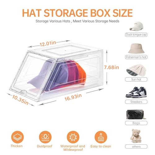 4 Pack Stackable Clear Hat Organizer for Baseball Caps with Sliding Drawer