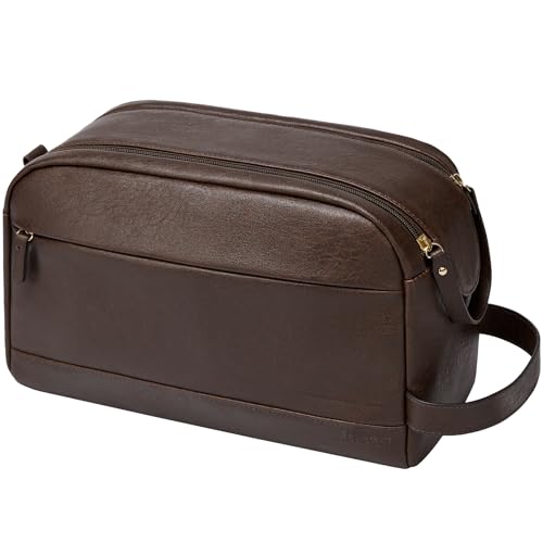 PU Leather Toiletry Bag for Men - Large Dark Brown Travel Organizer with Water-Resistant Surface