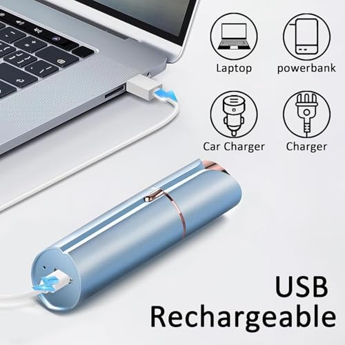Facial Hair Removal for Women - USB Rechargeable with 3 Replacement Heads - Blue