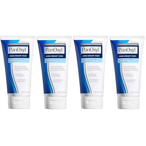 PanOxyl Antimicrobial Hydrating Acne Creamy Wash, 4% Benzoyl Peroxide, 6 Ounce (Pack of 4)
