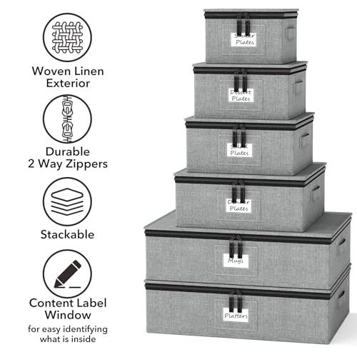 SpaceAid Grey Stackable Dinnerware Storage Containers 6 Pack with Dividers