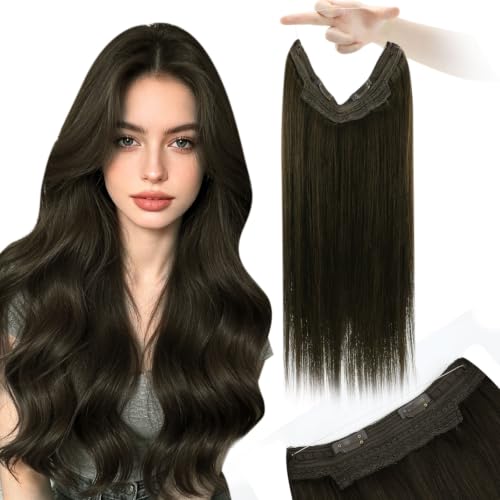 YoungSee Invisible Wire Human Hair Extensions Mocha Brown 14 Inch 85G with Clips - Variation of Wire-B-#4A