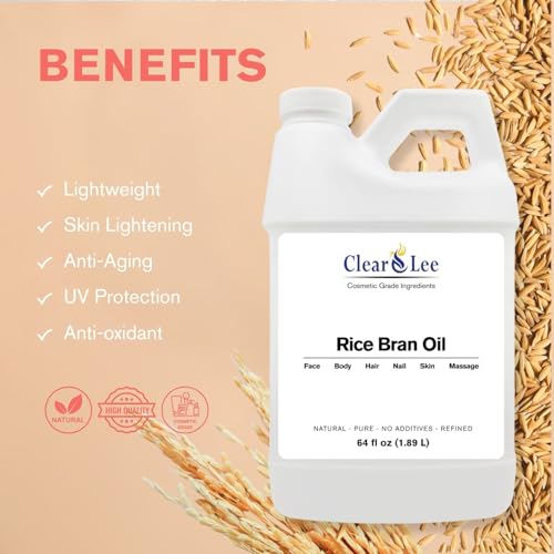 ClearLee Rice Bran Oil 64 oz - Pure Cosmetic Grade Natural Skin & Hair Oil for Massage & DIY Beauty