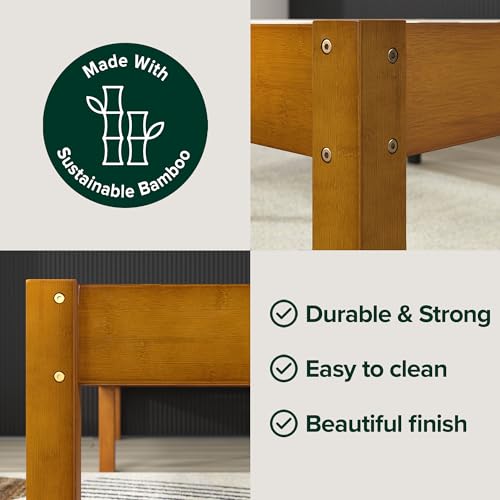 Twin Bamboo Platform Bed Frame with Under-Bed Storage - Brown, No Box Spring Needed