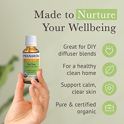Pranarom USDA Certified Organic Tea Tree Essential Oil (30ml), 100% Pure Undiluted Therapeutic Grade from Zimbabwe for Aromatherapy, Diffuser, Healthy Skin & Hair, Massage, Relaxation