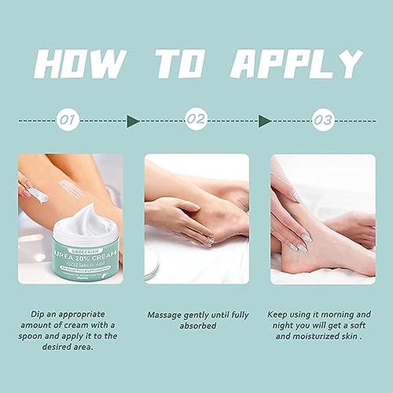 Grocerism Urea Cream 20 Percent For Feet Plus 2% Salicylic Acid 8.82 oz || Foot Cream and Hand Cream Maximum Strength with Hyaluronic Acid, Tea Tree, and Aloe Vera for Deep Moisturizes, Callus Remover