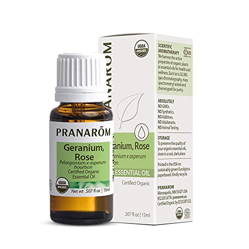 Pranarom Organic Rose Geranium Essential Oil 15ml (0.5 Fl Oz) for Aromatherapy & Skincare