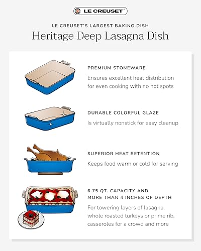 Le Creuset Riviera Stoneware Deep Lasagna Dish 6.75 Qt. Oven-Safe Bakeware